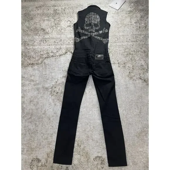 Philipp‎ Plein Calamity Jain Limited Ed. Black Studded Skull Jumpsuit RARE XS
